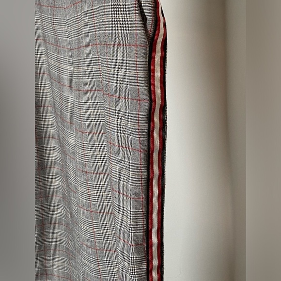 Gray Checkered Plaid Pants with Red and White Side Stripe Accent - Size 36 - Picture 6 of 8